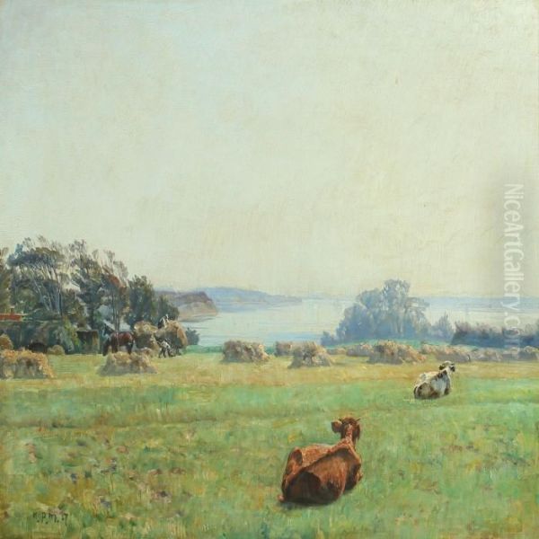 Cows In The Field Oil Painting by Niels Pedersen Mols