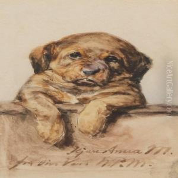 A Puppy Oil Painting by Niels Pedersen Mols