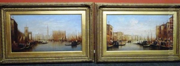 Venetian Canal Scene With Figures Beside Gondolas In The Foreground Oil Painting by Francis Maltino