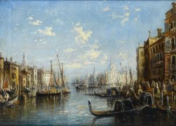 Busy Venetian Canal Scene Oil Painting by Francis Maltino