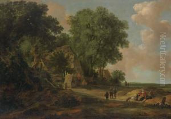 A Landscape With Villagers By A Farmstead Oil Painting by Pieter De Molijn