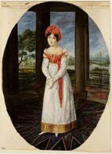 Portrait Of A Lady In A Loggia, A Park In The Background Oil Painting by Jacques Francois Momal