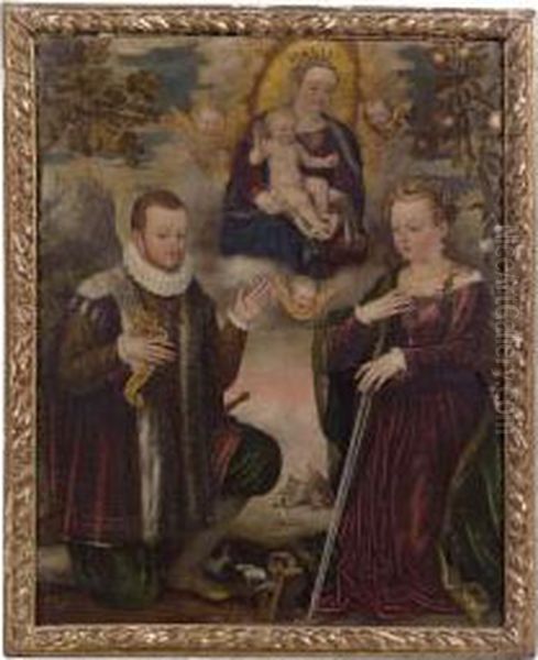 Madonna Col Bambino, Santa Caterina D'alessandria, San Costanzo E Cherubini Oil Painting by Luca Mombello