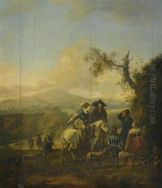 A Riding Party In A Landscape Oil Painting by Hendrick Mommers