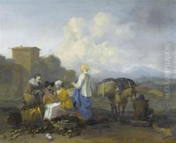 Mediterranean Landscapes With Peasants. Oil Painting by Hendrick Mommers