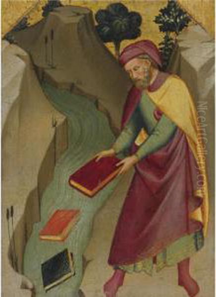 The Magus Hermogenes Casting His Magic Books Into The Water Oil Painting by Lorenzo Monaco