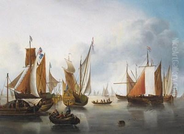 Dutch And British Fishing Vessels Oil Painting by Peter Monamy