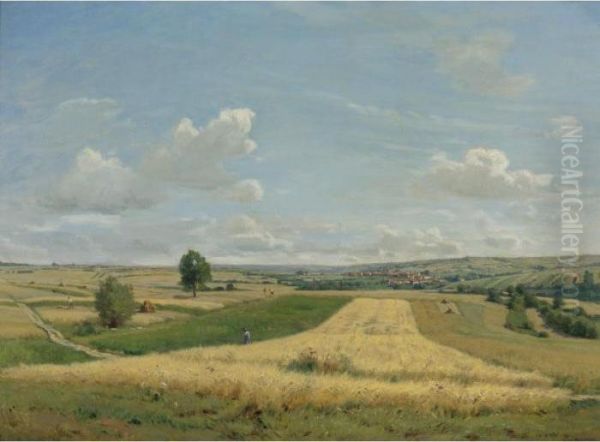 Fields Near Lioncourt Oil Painting by Jean Ferdinand Monchablon