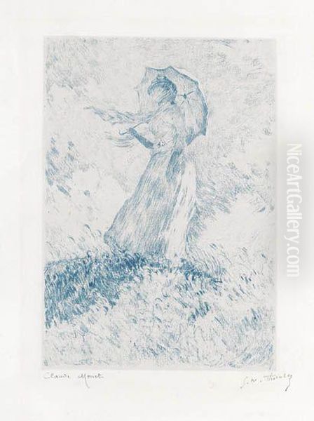 Figure En Plein-air: Femme A L'ombrelle Oil Painting by Claude Oscar Monet