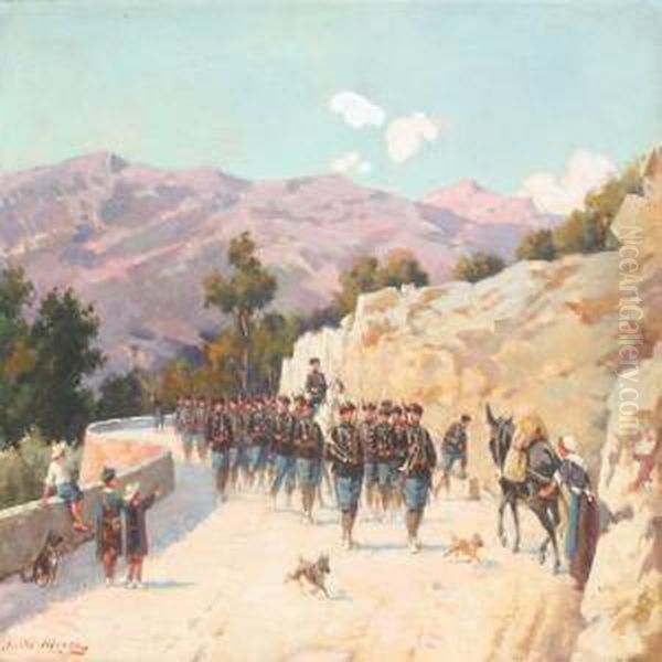 Southern Landscape With French Soldiers Oil Painting by Jules Monge