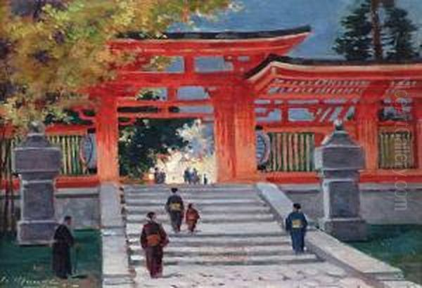 Temple Japonais. Oil Painting by Jules Monge