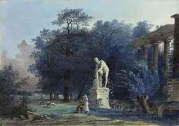 A Garden With Ruins Oil Painting by Antoine Pierre Mongin