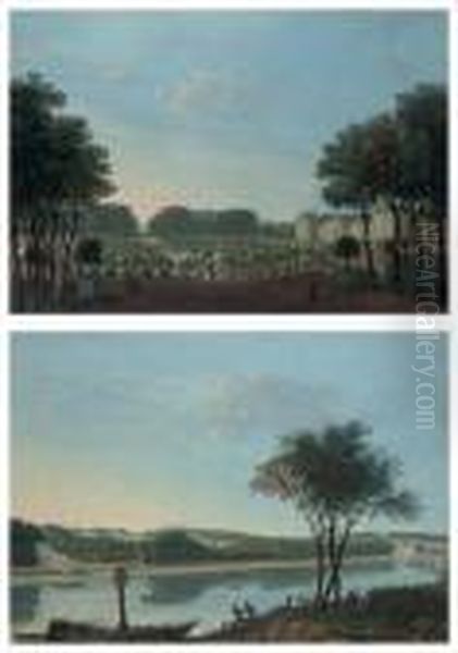 The Gardens And Facade Of The Palais Du Luxembourg, Paris Oil Painting by Antoine Pierre Mongin