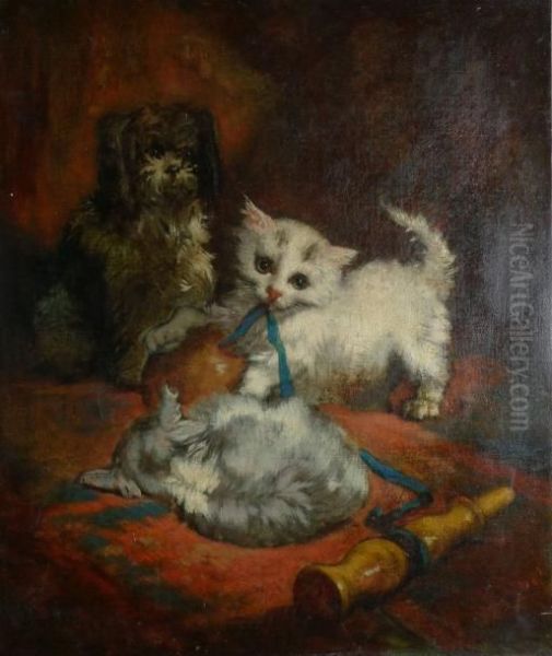 Chiot Et Chatons Oil Painting by Charles Monginot