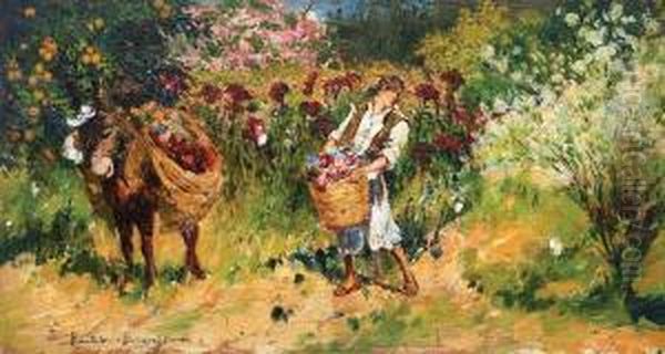 Florista Oil Painting by Bartolome Mongrell Munoz