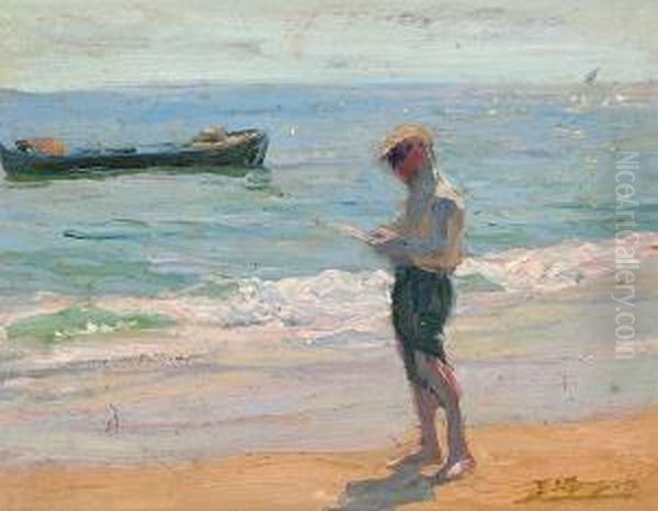 Joven En La Orilla Del Mar Oil Painting by Jose Mongrell Torrent