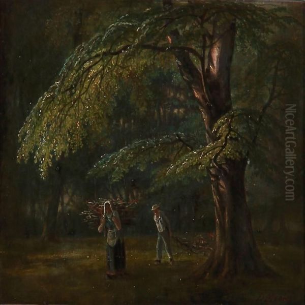 Firewood Is Carried Home From The Forest Oil Painting by David Monies