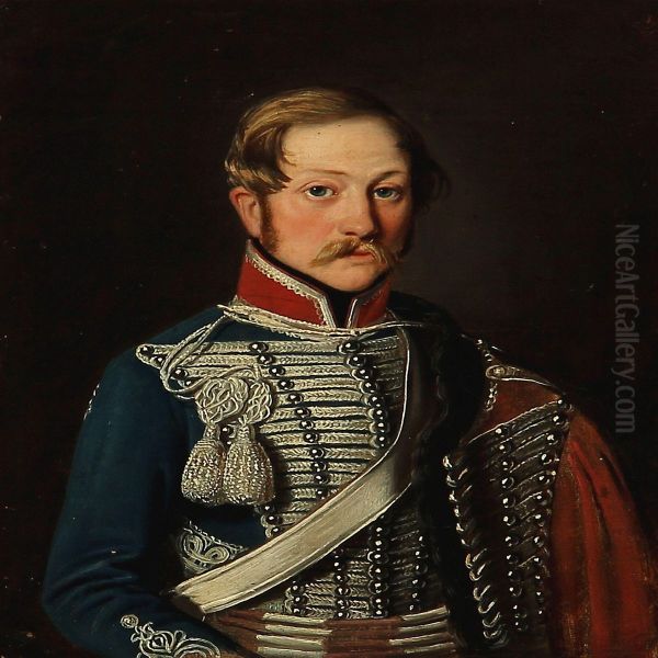 Portrait Of A Danish Hussar Oil Painting by David Monies