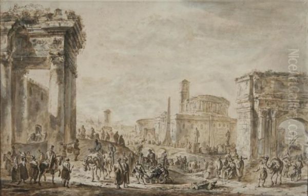 Scene De Marche Sur Le Forum A Rome Oil Painting by Pieter Moninckx