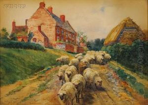 Driving The Sheep Home Oil Painting by John Austin Sands Monks