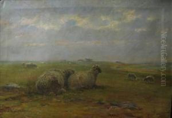 Sheep In A Landscape Oil Painting by John Austin Sands Monks