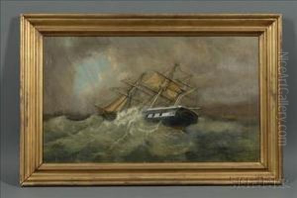 Sailing Into The Eye Of The Storm. Oil Painting by Rafael Monleon y Torres