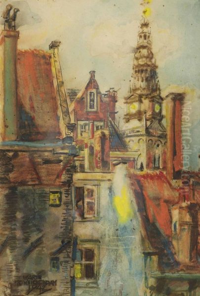 View Of The Oude Kerk, Amsterdam Oil Painting by Martin Monnickendam