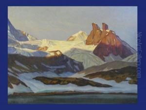 Bergsee Mit Schneebergen Im Sonnenaufgang Oil Painting by A. Monnier