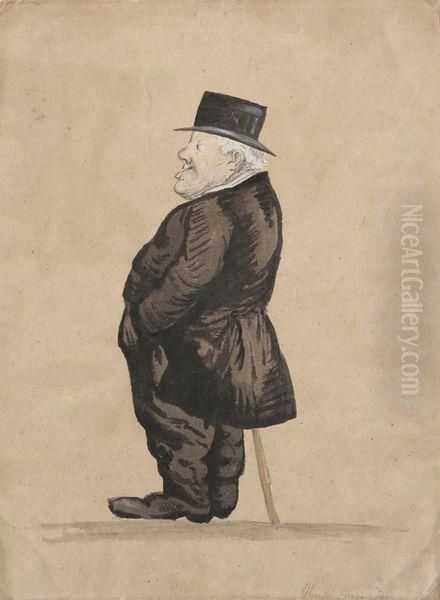 Caricature D'homme De Profil Oil Painting by Henri Bonaventure Monnier