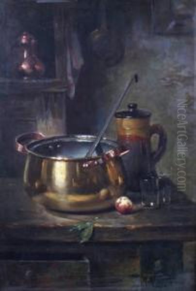 Nature Morte A La Marmite, Au Pichet Et Au Fruit Oil Painting by Maurice Louis Monnot