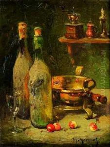 Nature Morte Aux Bouteilles Oil Painting by Maurice Louis Monnot