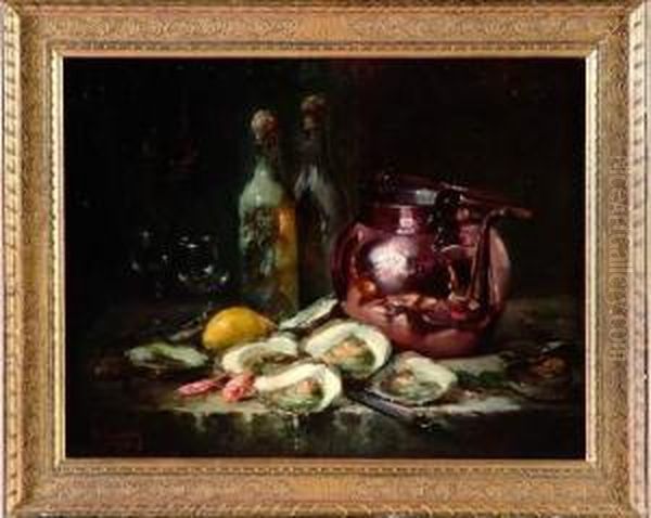 Nature Morte Aux Huitres Oil Painting by Maurice Louis Monnot