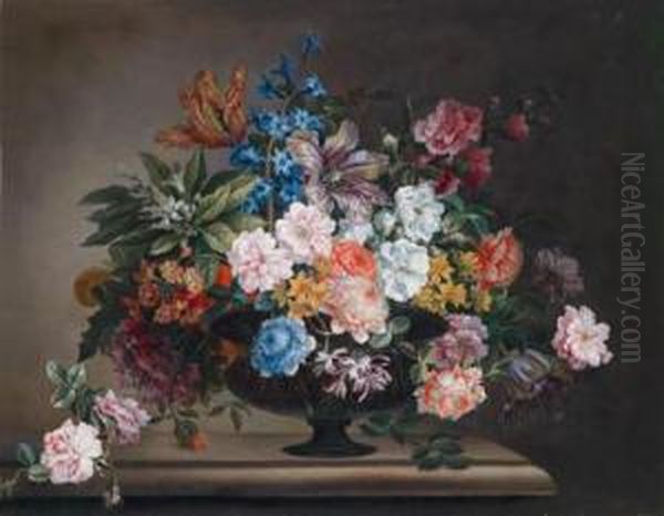 Einblumenstillleben In Einer Glasvase Auf Einem Steinsockel Oil Painting by Antoine Monnoyer