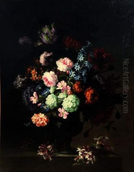 Bouquet De Fleurs Sur Un Entablement. Oil Painting by Antoine Monnoyer