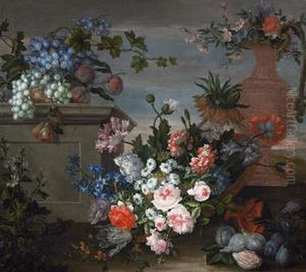 Stillleben Mit Blumen Und Fruchten Oil Painting by Antoine Monnoyer