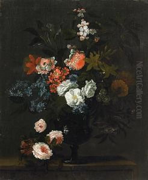 Stillleben Mit Blumen In Einer Glasvase Oil Painting by Antoine Monnoyer