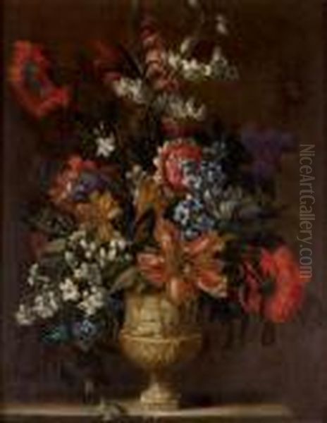 Bouquet De Fleurs Dans Un Vase En Marbre Oil Painting by Jean-Baptiste Monnoyer