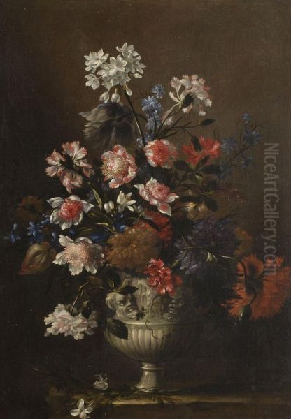 Still Life Of Flowers In An Urn Oil Painting by Jean-Baptiste Monnoyer