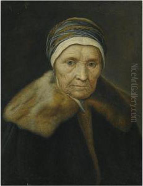 Portrait Of An Old Lady, Head And Shoulders Oil Painting by Is Monogrammist