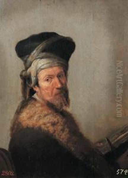 A Scholar Holding A Book Oil Painting by Is Monogrammist