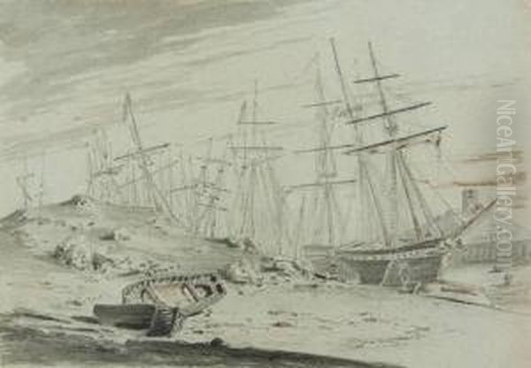 Vessels At St. Sampson's Harbour, Guernsey Oil Painting by Alexander Monro