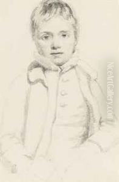 Portrait Of A Boy, Traditionally Identified As The Artist's Youngerbrother, John Monro, Half-length, Seated With A Book In His Righthand Oil Painting by Henry Monro