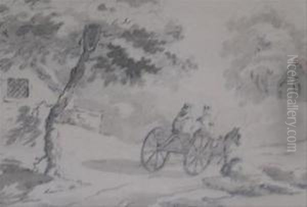 Figures In A Horse And Cart On A Track Oil Painting by Thomas Monro