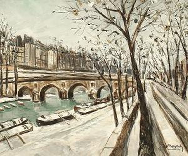 Seine In Winter Oil Painting by Karl Mons