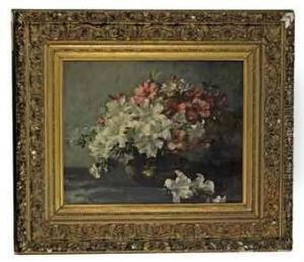 Lilies In A Brass Bowl Oil Painting by F Monshausen