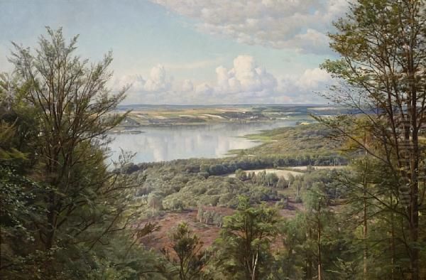 A View From Hans Christian Andersen's Bank, Himmelbjergit, Denmark Oil Painting by Peder Mork Monsted