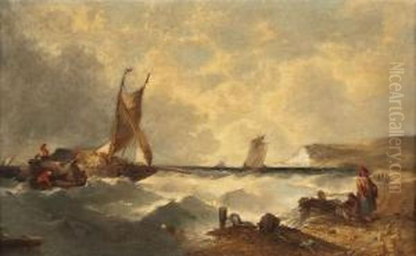 Fischerboote An Sturmischer Kuste Oil Painting by Alfred Montague