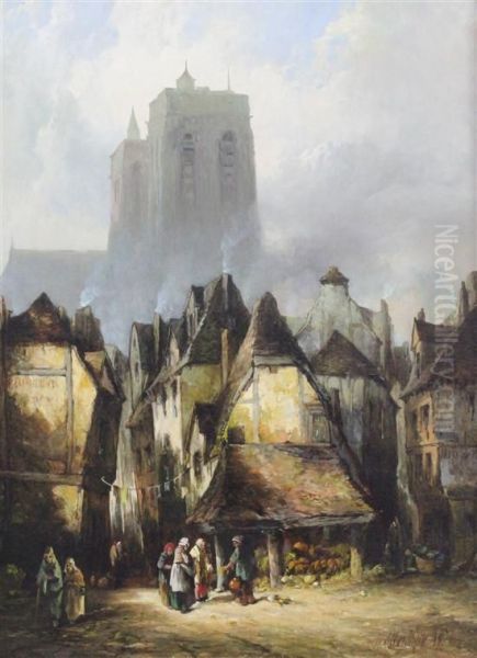 A Street Scene In Abbeville Oil Painting by Alfred Montague