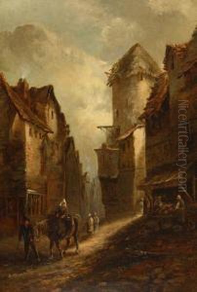 Village Street In Auvergne Old Street In Lyons Oil Painting by Alfred Montague