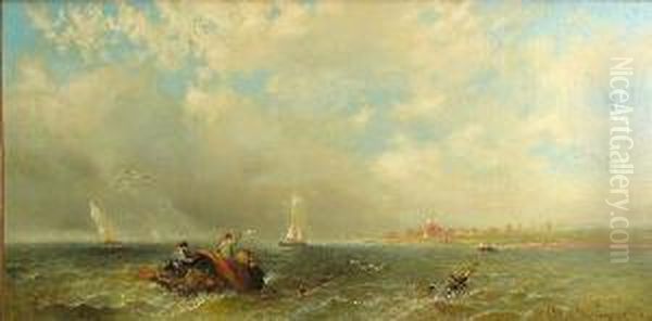 A View Of Antwerp; Fishing Off The Coast Oil Painting by Clifford Montague